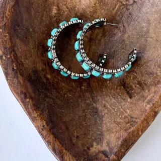 Photo of Western Turquoise-Color Stone Open Hoop Earrings, 1.75 Inch