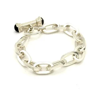 Photo of 925 Italy Sterling Silver Onyx Toggle Oval Chain Link Bracelet 24.26g