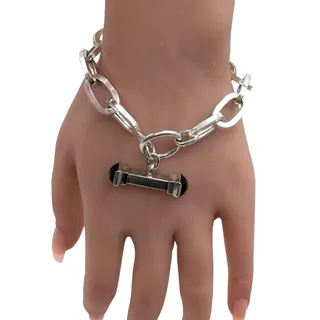 Photo of 925 Italy Sterling Silver Onyx Toggle Oval Chain Link Bracelet 24.26g