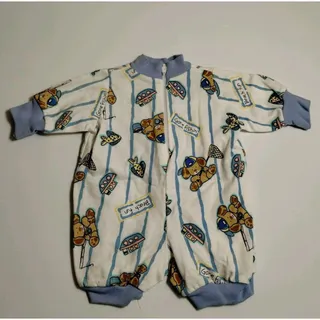 Photo of Gone Fishing Baby Outfit Blue White - Dog Bear Jumpsuit 3/6 Month - No Tag- Doll