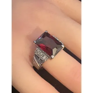 Photo of Silver Tone Rectangular Red Stone Statement Ring Size 7.5