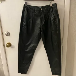 Photo of Missguided Black Coated Denim Pleather Carrot Jean 8 Rocker Punk Goth Mobwife