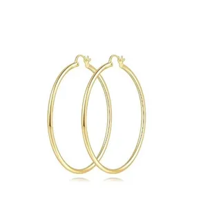 Photo of Women's 14K Gold Plated Large Hoop Earrings 60mm Thin Lightweight Classic. New