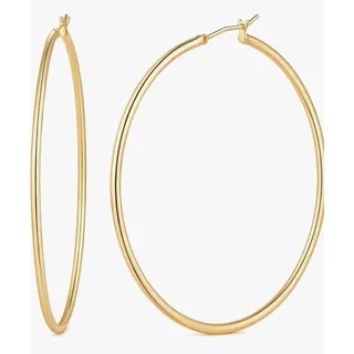 Photo of Women's 14K Gold Plated Large Hoop Earrings 60mm Thin Lightweight Classic. New