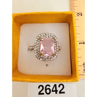 Photo of NIB Soft Pink Stone Faux Diamond Silver Tone Ring Size 6
