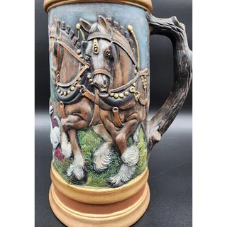 Photo of Vintage 18.5" German Horse Head Lidded Beer Stein Raised Relief Hand Painted