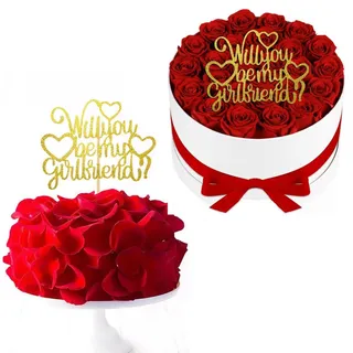 Photo of Will You Be My Girlfriend Cake Topper, Cake Pick for Valentine's Day- Gold