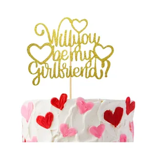 Photo of Will You Be My Girlfriend Cake Topper, Cake Pick for Valentine's Day- Gold
