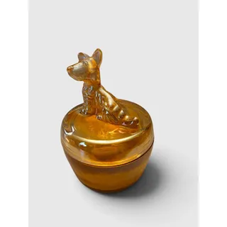 Photo of Vintage Marigold Carnival Glass Scottie Dog Powder Jar With Powder & Puff