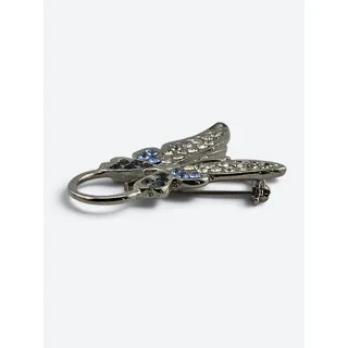 Photo of Silver Tone Butterfly Brooch Blue Black Clear Rhinestones Decorative Oval Loop