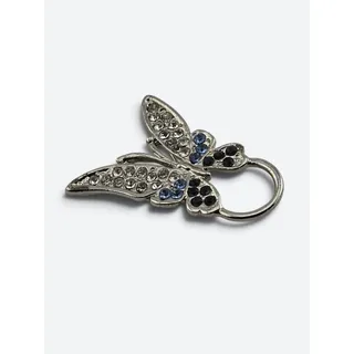 Photo of Silver Tone Butterfly Brooch Blue Black Clear Rhinestones Decorative Oval Loop
