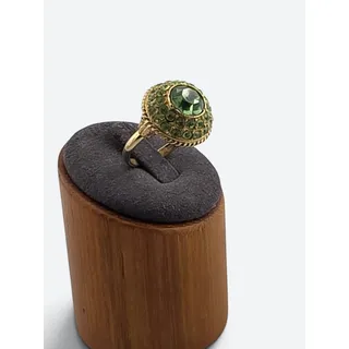 Photo of Vintage Green Rhinestone Dome Cocktail Ring Gold Tone Adjustable Unsigned