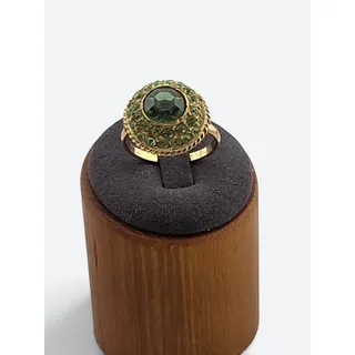Photo of Vintage Green Rhinestone Dome Cocktail Ring Gold Tone Adjustable Unsigned