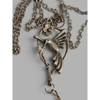 Photo of Silver Tone Hummingbird Flower Pendant Necklace Lava Stone Bead Magnetic Clasp