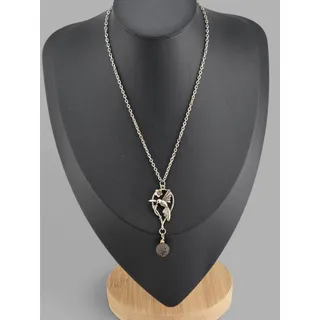 Photo of Silver Tone Hummingbird Flower Pendant Necklace Lava Stone Bead Magnetic Clasp