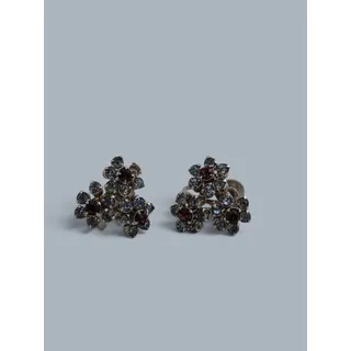 Photo of Vintage Coro Red Blue Rhinestone Floral Screw Back Earrings 