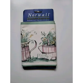 Photo of Norwall Decorative Wall Border - Potted Flowers Tin Watering Cans - 5 yds