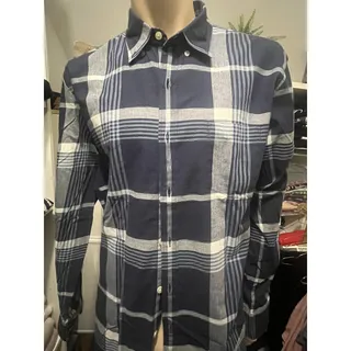 Photo of J Crew Mens L Blue Plaid Cotton Button Down Shirt Preppy Summer Casual