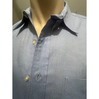 Photo of Jos A Bank Signature Mens L 16 35 Blue Grid Check Cotton Dress Shirt