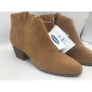 Photo of OLD NAVY 9.5 Western Ankle Boots Faux Suede Tan Cognac NWT Side Zip Block Heel