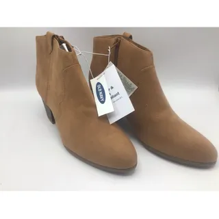 Photo of OLD NAVY 9.5 Western Ankle Boots Faux Suede Tan Cognac NWT Side Zip Block Heel