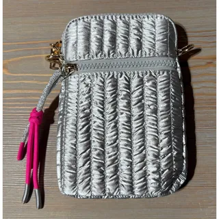 Photo of Shiraleah Logan Metallic Silver Quilted Phone Bag with Clip-on Pouch   
