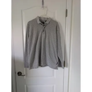 Photo of Vintage Dockers Mens Long Sleeve Striped Polo Gray White 100 % Cotton Large