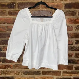 Photo of J. Crew White Cotton Square Neck 3/4 Puff Sleeve Peasant Top Women's Size Medium