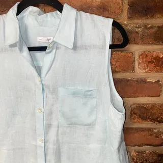 Photo of J. Jill Love Linen Light Sky Blue Sleeveless Button Down Top Women's Size Small