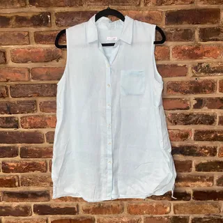 Photo of J. Jill Love Linen Light Sky Blue Sleeveless Button Down Top Women's Size Small