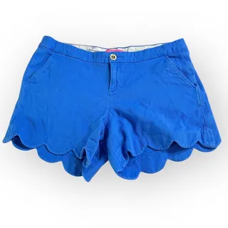 Photo of Lilly Pulitzer Buttercup Shorts Women's 12 Blue Textured Scalloped Mid Rise