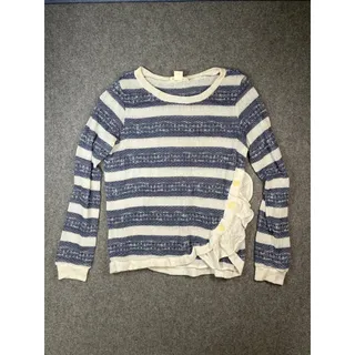 Photo of Clu + Willoughby Blue White Striped Ruffle Knit Sweater Top M