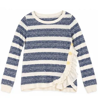 Photo of Clu + Willoughby Blue White Striped Ruffle Knit Sweater Top M