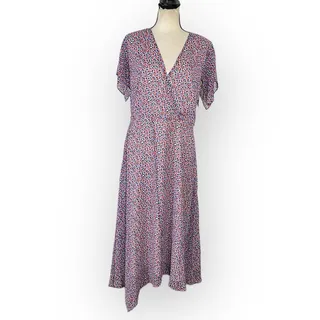 Photo of DKNY Asymmetrical Midi Dress Women's 8 Multicolor V-Neck Short Sleeves NO BELT